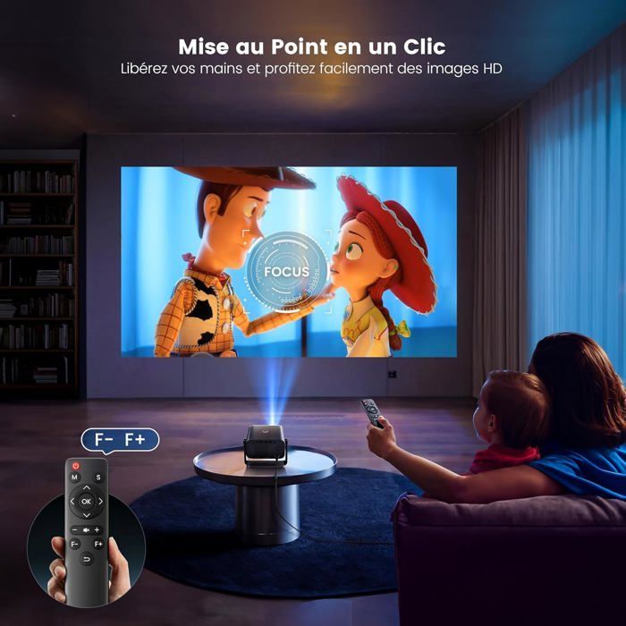 Mini Vidéoprojecteur Auto Keystone/Focus Électrique 1080P Wifi Bluetooth Vidéoprojecteur Portable 4K Fhd Supporté Angle Réglable 14