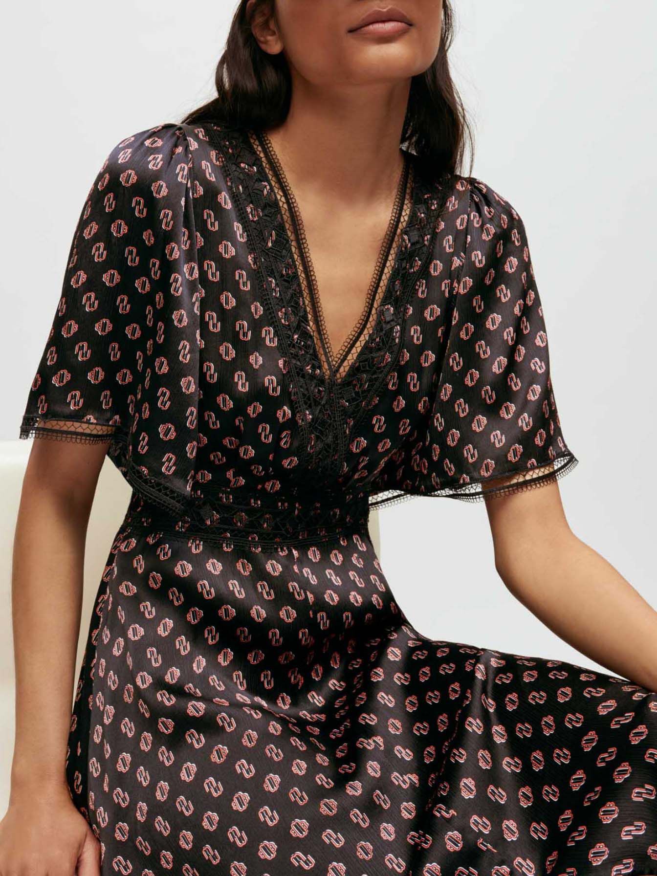 Zijden sjaaljurk met M-monogramprint M Noir petit