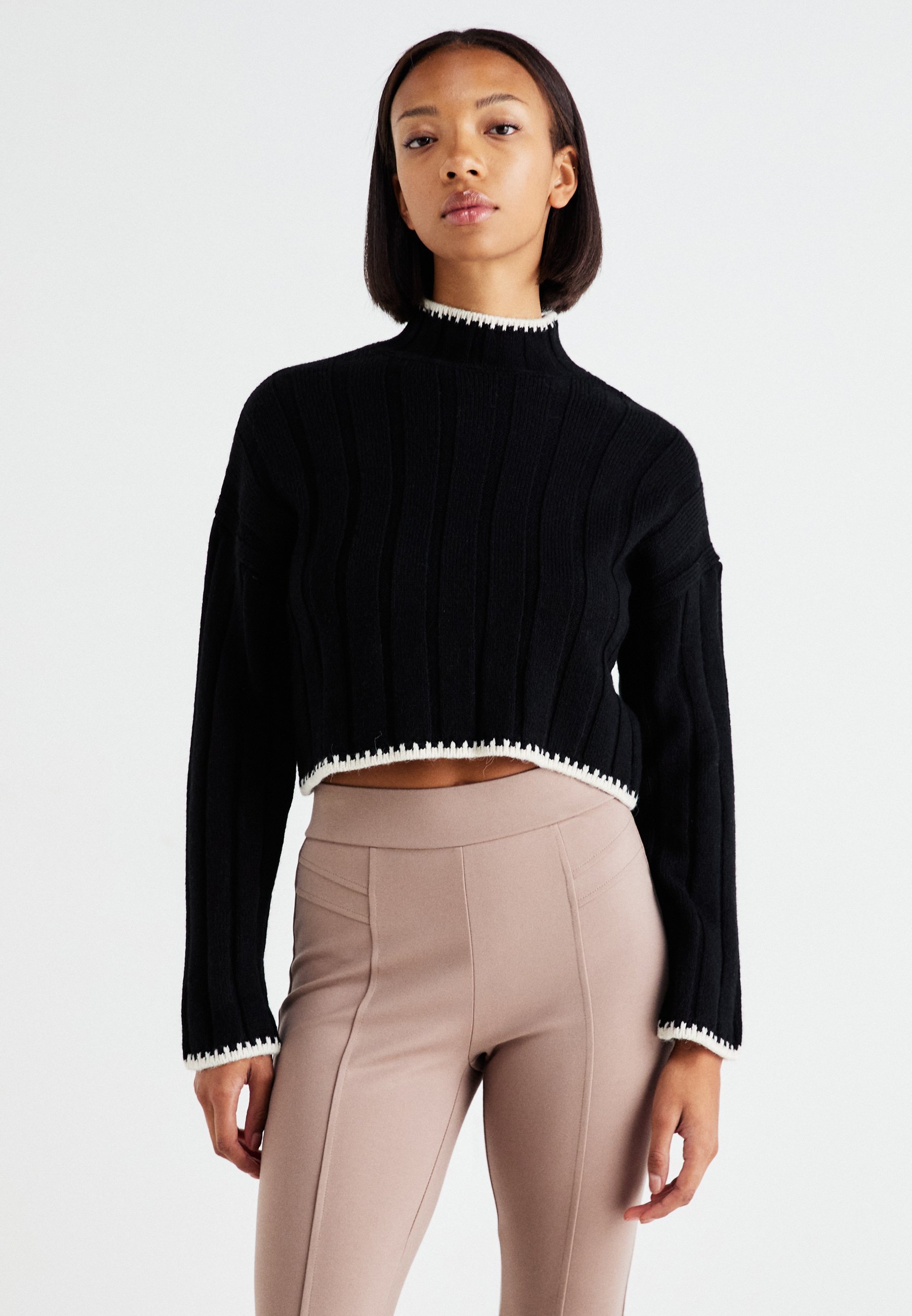 ONLY ONLCHICK STITCH HIGHNECK - Maglione - nero/pietra pomice