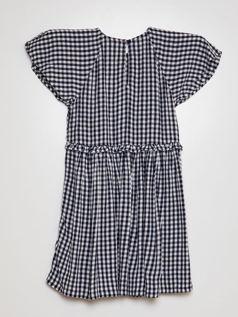 Bedrukte jurk met ruches - BLAUW
