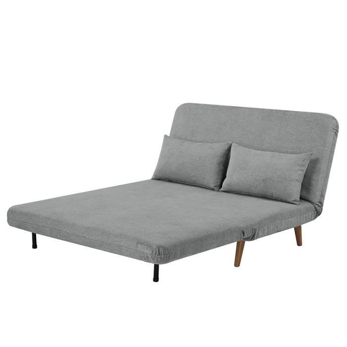 Sofá cama BZ - 2 plazas - Tela gris claro - 130 x 90 x 81 cm - DEPLO
