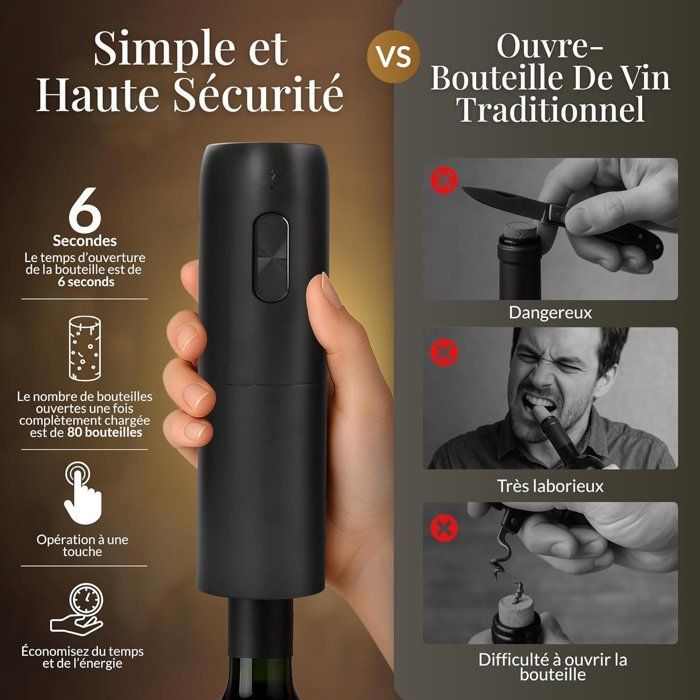 Sacacorchos eléctrico - Abrebotellas - Juego de sacacorchos eléctricos - Accesorios para abrebotellas - Sacacorchos eléctrico de lujo - Negro