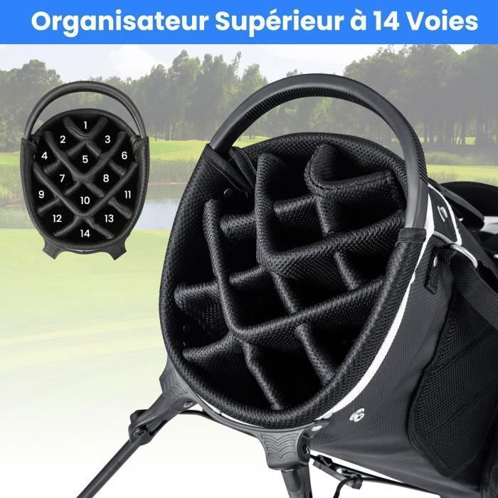 COSTWAY Tripod Golf Bag - Rainproof Hood - 14-Way Top Dividers - 6 Pockets - Insulated Bag - Double Straps - Grey
