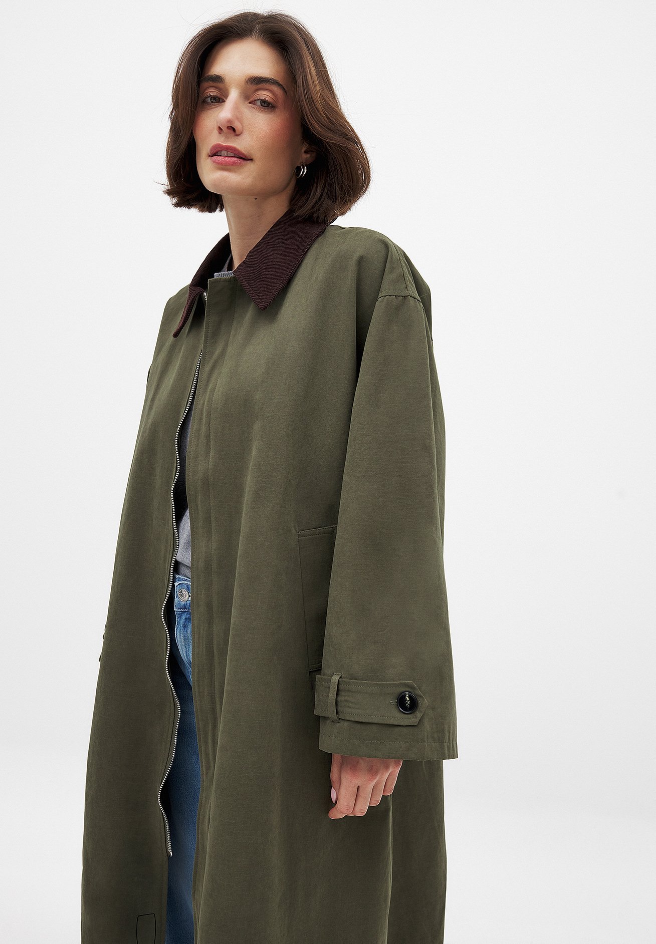 NA-KD CONTRAST COLLAR - Trench - khaki