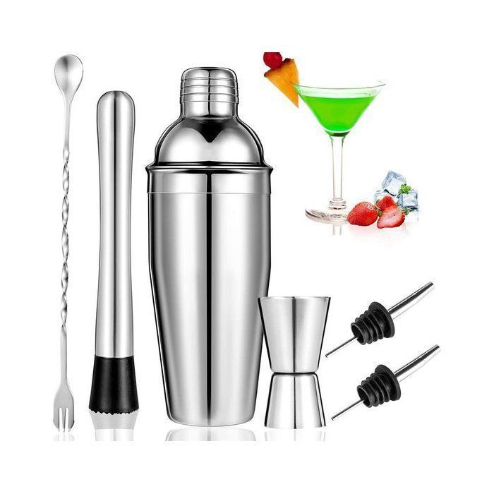 Juego de coctelería casera de 6 piezas, coctelera de acero inoxidable de 750 ml, juego de coctelería Label