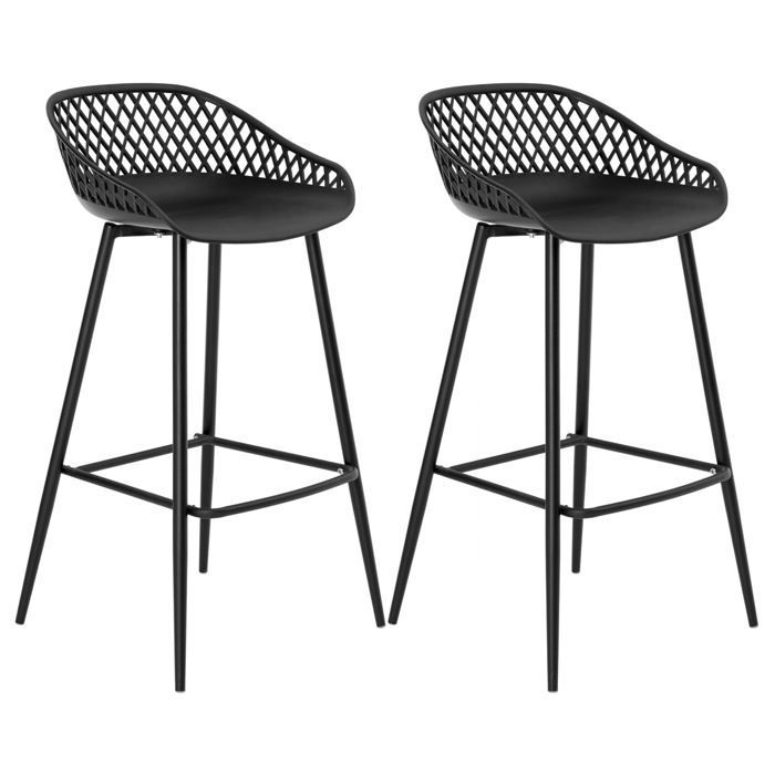 Juego de 2 taburetes de bar IREK, sillas altas para cocina o mostrador, diseño retro, en plástico negro y metal, altura del asiento 75