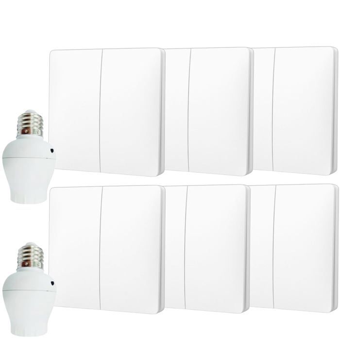 Wireless and battery-free two-way switch kit - 6 double-pole push buttons + 2 screw-in sockets with radio receiver