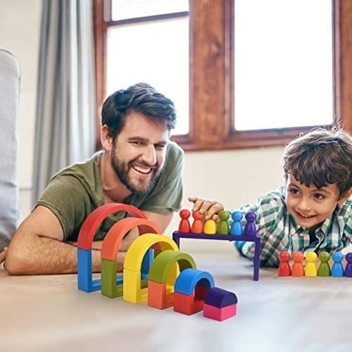 Brinquedo de Madeira - AMOUNE - Bloco de Construção Educativo Arco-Íris - Vermelho - Unissex - Infantil