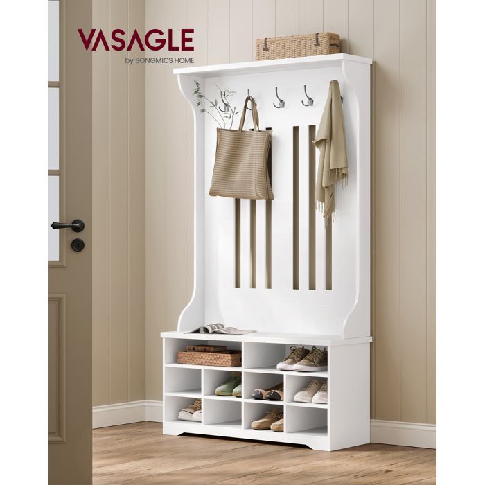 Vestiaire - VASAGLE - Meuble d'Entrée avec Crochets et Étagère Réglable - Moderne - Blanc