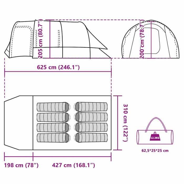 Tienda de campaña tipo túnel vidaXL para 8 personas, gris, impermeable, tienda de campaña, refugio de camping, refugio de jardín, tienda de campaña, refugio 94736