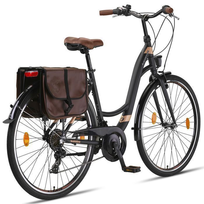 Licorne Bike Vélo de Ville Femme 26-28 Pouces – Cadre en Aluminium Léger, Confort Optimal et Design Élégant [Noir, 28 Pouces]