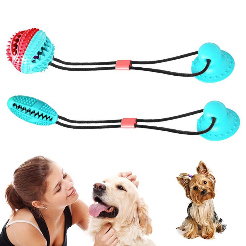 Juguete multifuncional para mascotas para morder los molares, juguete interactivo y divertido para mascotas que gotea comida, con ventosa, pelota masticable para perros, juguete para la limpieza dental de perros