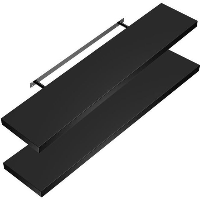 CASARIA 2 estantes flotantes de pared de 90 cm, color negro, resistentes, de MDF, con efecto flotante, para almacenamiento y decoración.