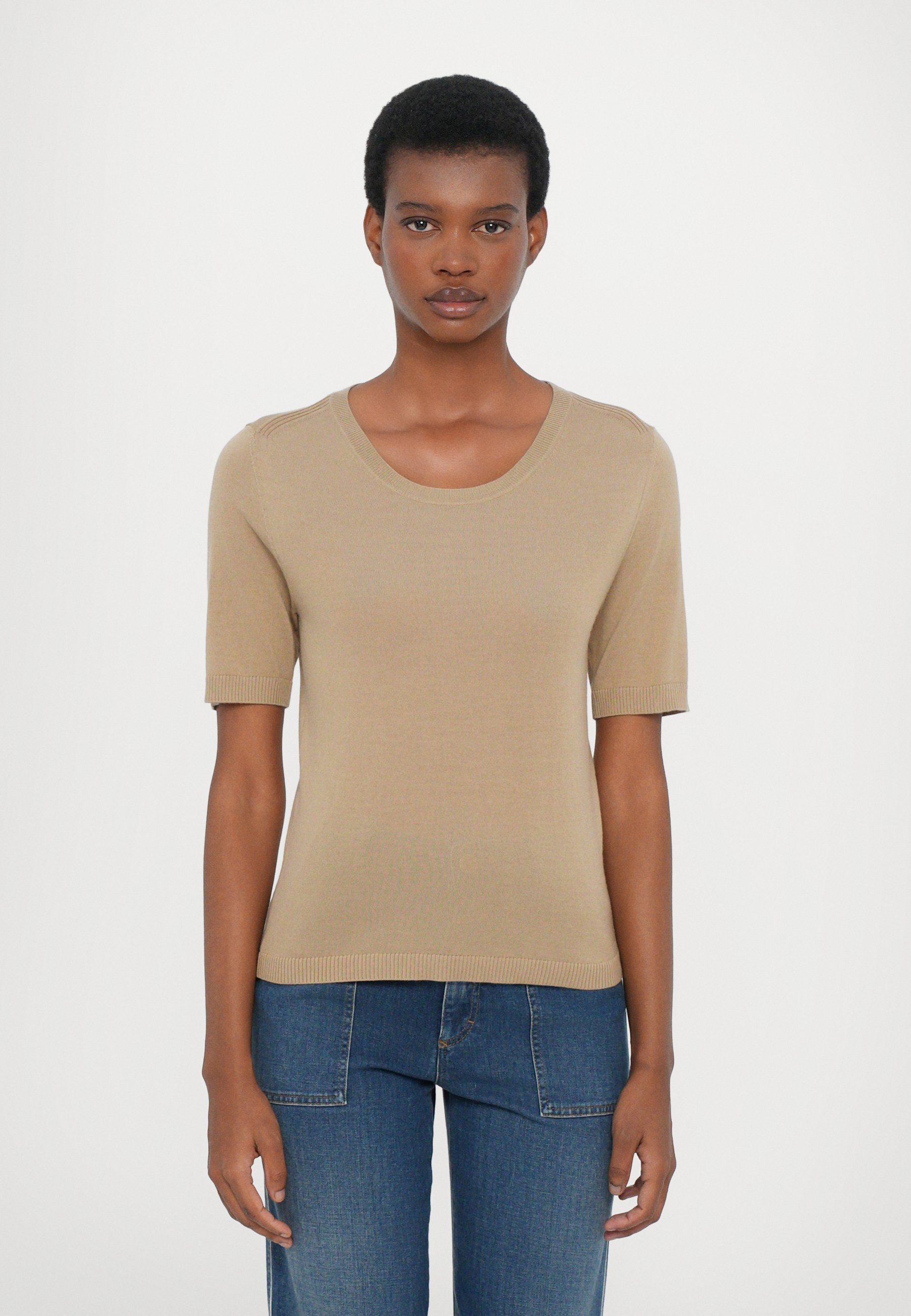 T-shirt basique à col rond et manches courtes - beige urbain