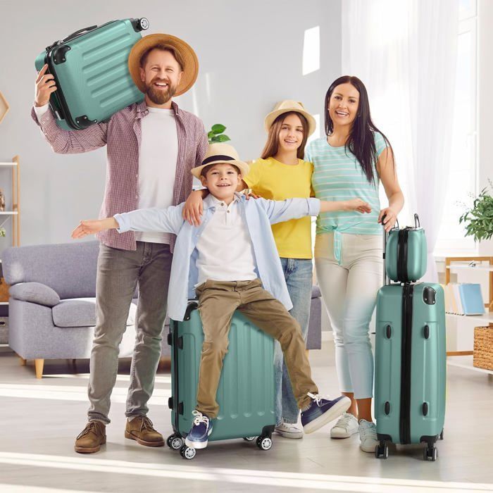 ALIGHTUP - Juego de 4 maletas portátiles 4 en 1 de ABS con ruedas - 3 maletas + 1 neceser - Verde
