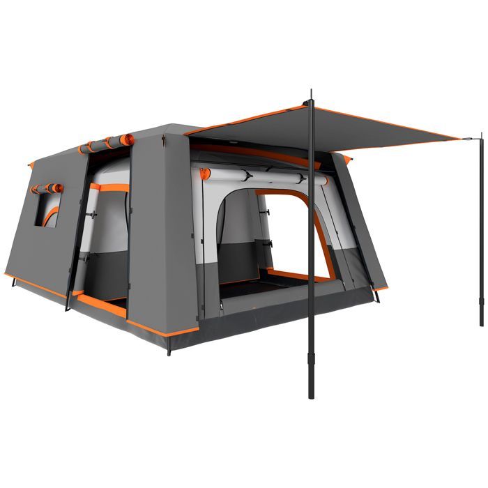 Tienda de campaña Outsunny para 4-5 personas, impermeable, con puertas y ventanas, bolsa de transporte, 4,3 x 3 x 1,95 m, gris oscuro.