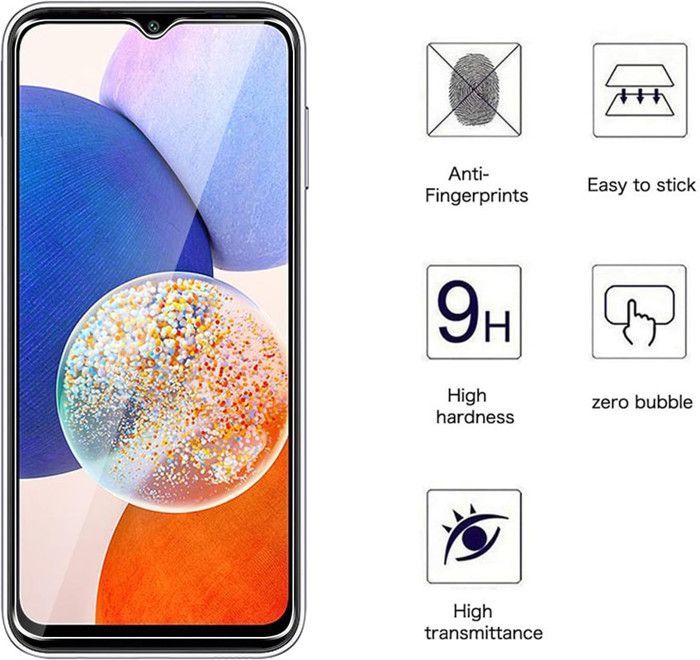 Confezione da 2 pellicole protettive in vetro temperato per Samsung Galaxy A14 5G/4G, M14 5G. Pellicola protettiva trasparente - Antigraffio, durezza 9H.