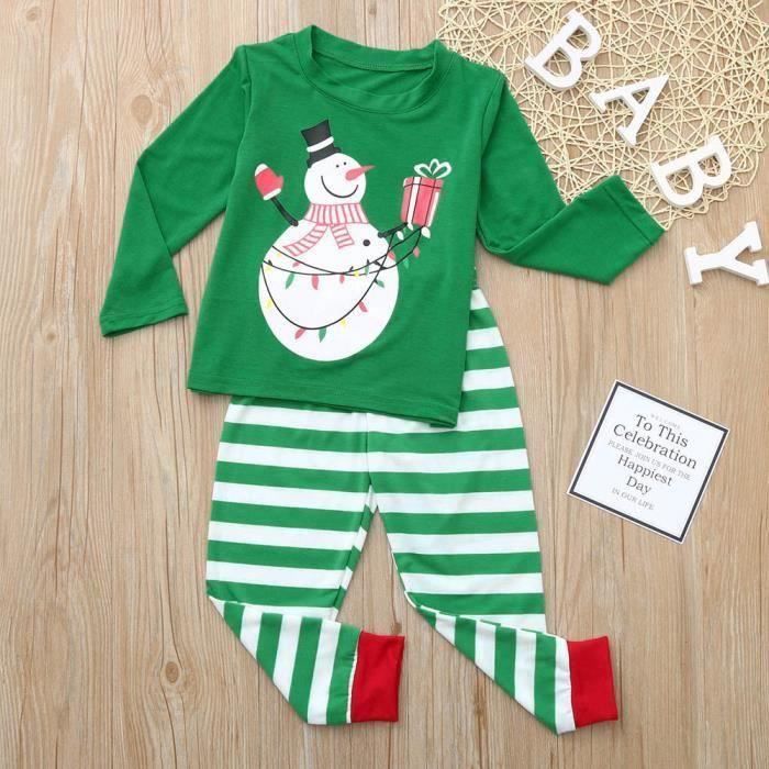 FUNMOON Fille et Garçon Bébé Pyjama Famille De Noël Pantalons Chemise De Nuit 2Pcs Set D'Intérieur - Vert