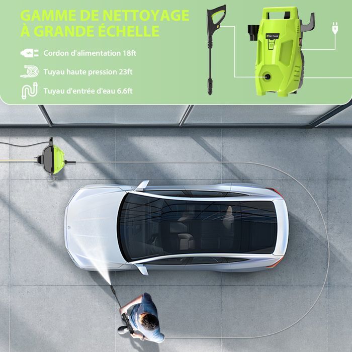 Hidrolimpiadora de alta presión de 1800 W, con boquilla ajustable de 0 a 180°, manguera de alta presión de 7 m, ideal para el hogar, el jardín y el coche.