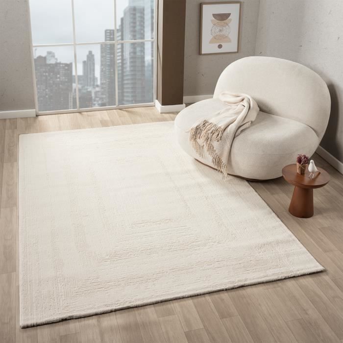 Tapete para sala de estar - VIMODA - Berber com múltiplas bordas - Macio - 200x290 cm - Sintético