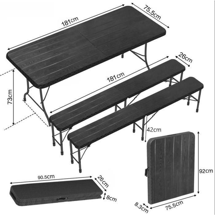 IZTOSS Klapptisch- und Bankset, 185 cm, HDPE, 8 Sitzplätze