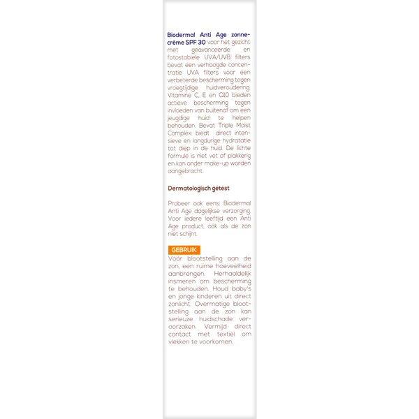 Biodermal Anti Age SPF30 Zonnecrème voor je Gezicht<br>40ml