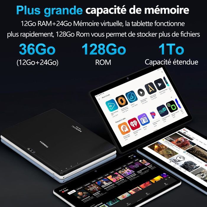 Tablette Tactile 10.1 Pouces MAGCH, Android 14, 36Go+128Go, Octa-Core, 5G Wifi, TYPC-C, 8000mAh, more accessoires-Noir