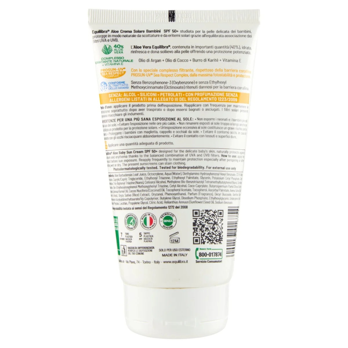 EQUILIBRA Crème solaire Equilibra pour enfants SPF 50+ 150 ml pour la peau sensible des enfants