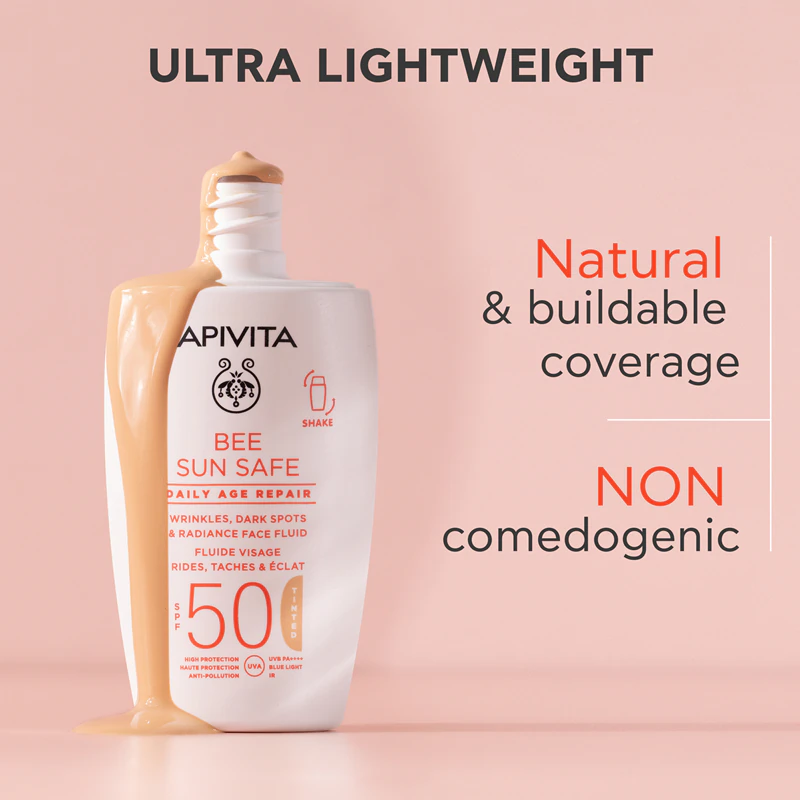 Apivita Bee Sun Safe Daily Age Repair tónovací fluid SPF50 ochranný krém SPF 50