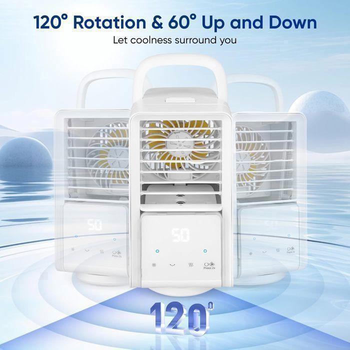 Ventilateur Climatiseur Silencieux Portable Climatiseur Mini Refroidisseur D'air 4 en 1 Écran tactile Climatiseur 3 Vitesses de