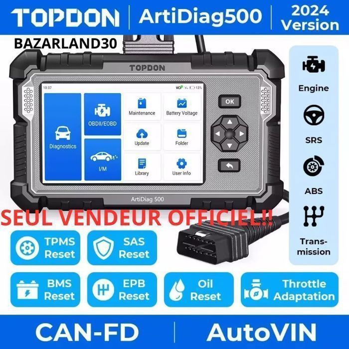 BAZARLAND30.TOPDON ArtiDiag500 Car Diagnostic Tools OBD2 Scanner Engine/ABS/SRS/ OBD2 Code Reader Update.