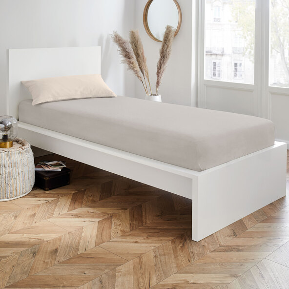 Hørjersey-stræklagen, 90 x 200 cm, beige