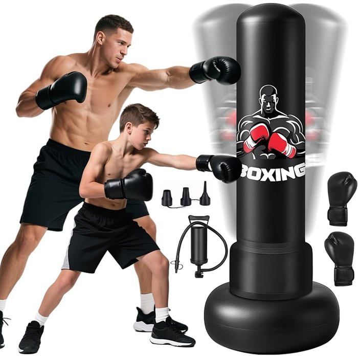 Sacco da boxe gonfiabile per adulti da 180 cm con guantoni e pompa ad aria, sacco da boxe autoportante per bambini, per MMA, Karate e Fitness