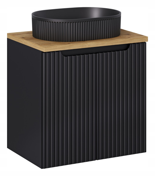 Szafka Z Umywalką 60 cm BLAT DĄB 2 Drzwi Ryfle NOVA BLACK