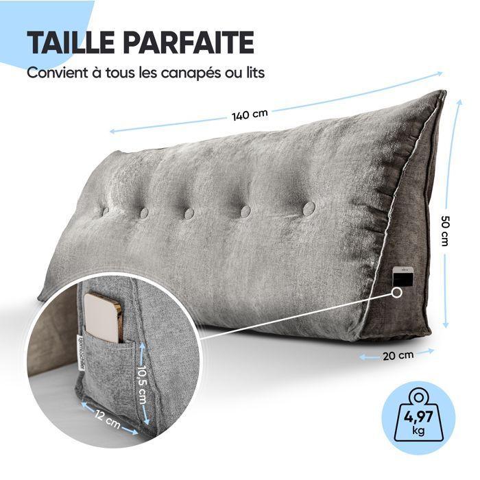 BJÖRN & SCHILLER Triangular back cushion 140×50×20 cm grey — reading cushion and lumbar support