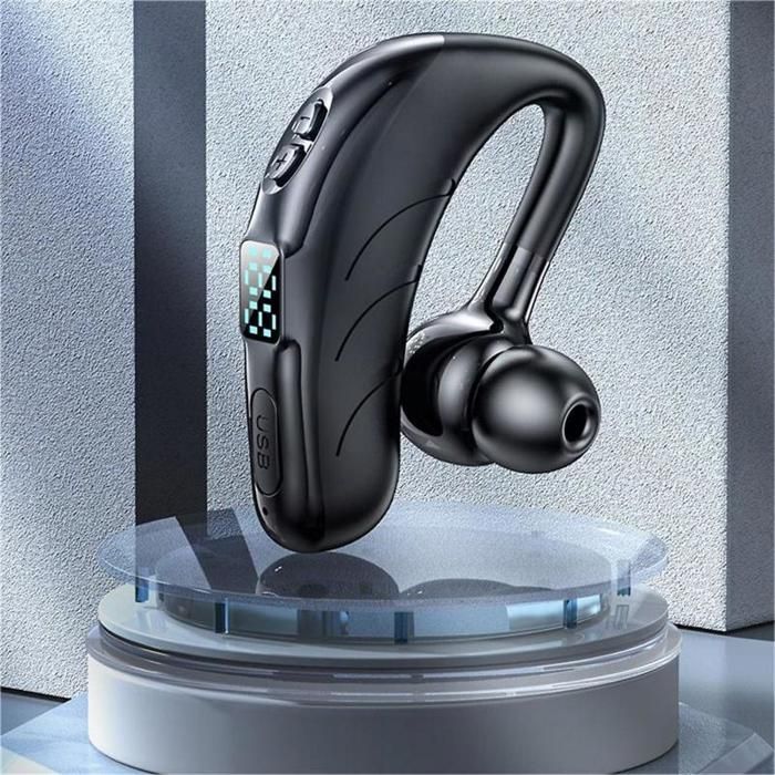 Auriculares Bluetooth, pantalla LED, sonido de alta definición, resistentes al agua, carga USB, batería de larga duración, portátiles, color negro.