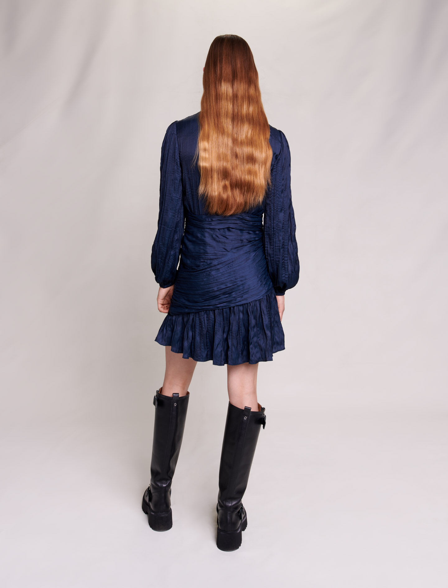 Rochie scurtă drapată - Bleumarin