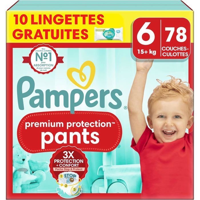 Pampers Premium Protection Pants Taille 6, 78 Couches-Culottes, 15+kg, Avec Maintien 360° et Matières Ultra-Douces Pour Notre Me92