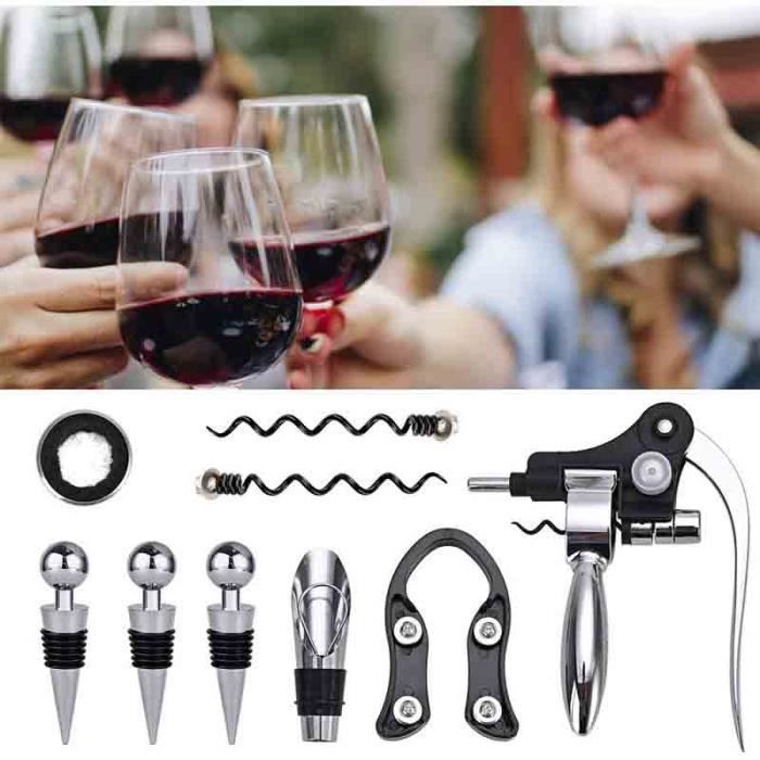 Sacacorchos, juego de regalo de 9 piezas de accesorios para vino con caja de regalo, abridor de botellas de vino, vertedor de vino, tapón.