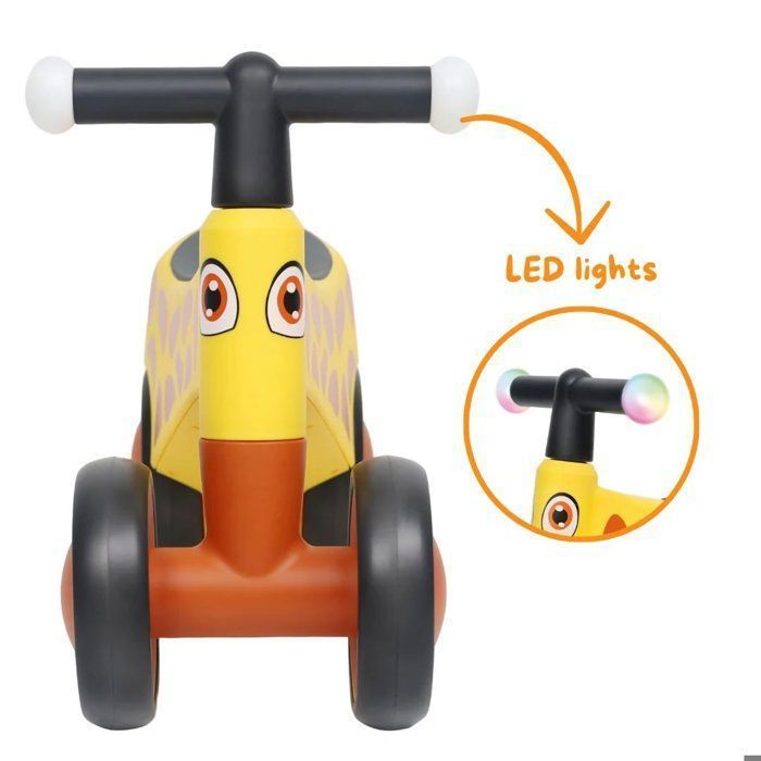 VROOOMY Vélo d'Équilibre pour Bébés - Jaune - 18 à 36 mois - Éclairage LED - Pneus EVA Silencieux - Porteur d'Éveil - 25kg