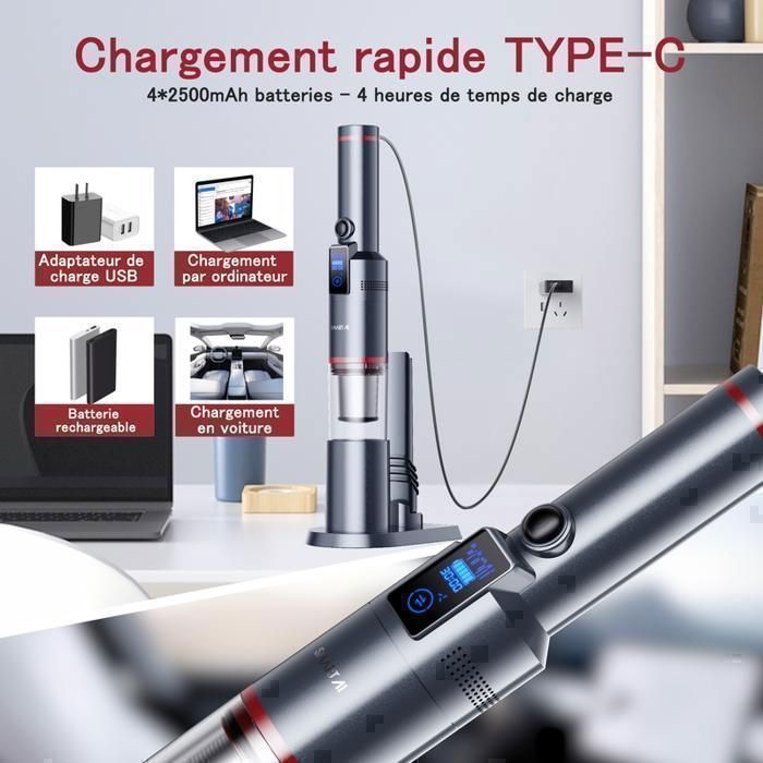 Rechargeable Cordless Handheld Vacuum Cleaner - SmartAI H5 - 145W/17000Pa - Up to 30 Mins - LED Display - Car, Home, Pet Hair