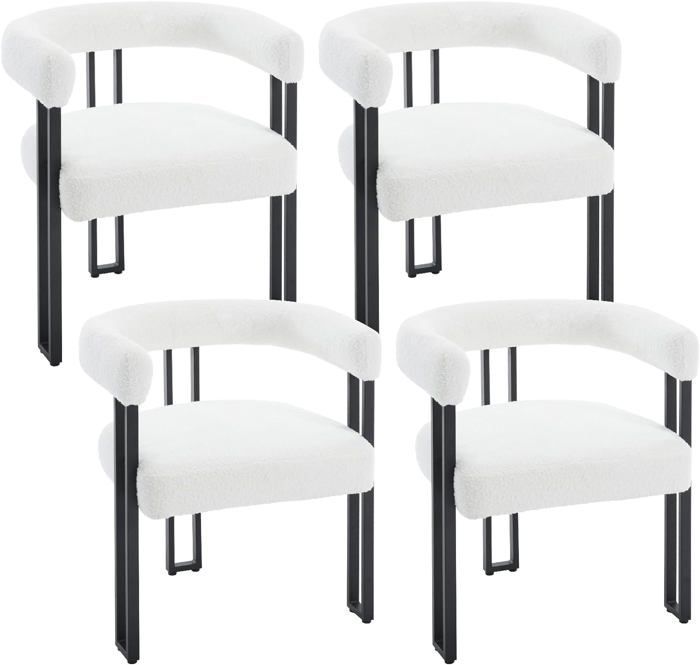 WOLTU Lot de 4 Chaises de Salle à Manger, Chaise Salon en Chenille, Pieds en Métal, Fauteuil Chambre Moderne, Crème W0ATT0322-4