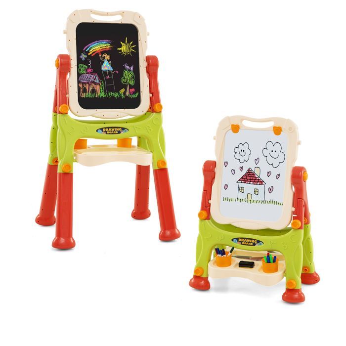 Caballete infantil GIANTEX para mayores de 3 años, pizarra magnética giratoria y extraíble de doble cara, altura ajustable, 57x33x81cm, naranja.