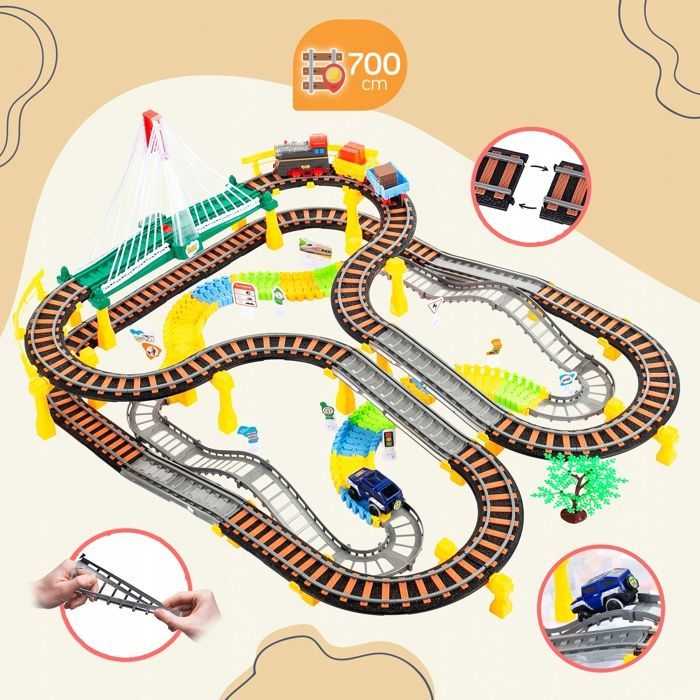 Kinderplay 2-in-1 circuit: elektrische trein- en autobaan, lichtbrug, geluidslocomotief (KP0635)
