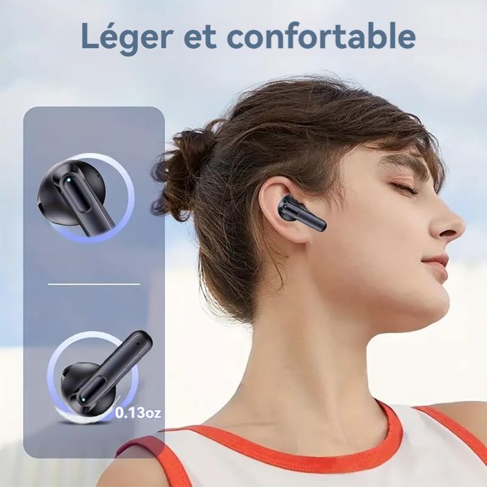 FINGERTIME Wireless Bluetooth 5.3 Earbuds with 48-Hour Battery Life, LED Display, Stereo Sound, IPX7 Waterproof, and Built-in Microphone, Black