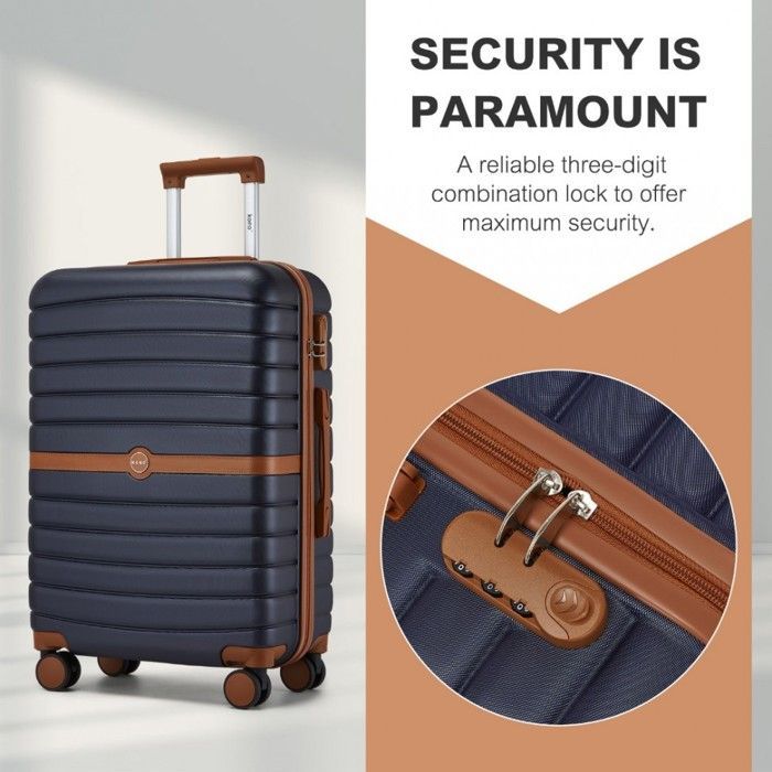 Kono 3-teiliges Reisekoffer-Set, 55 cm Koffer mit 4 Rollen und Schloss + faltbare Reisetasche mit Kosmetiktasche, Marineblau