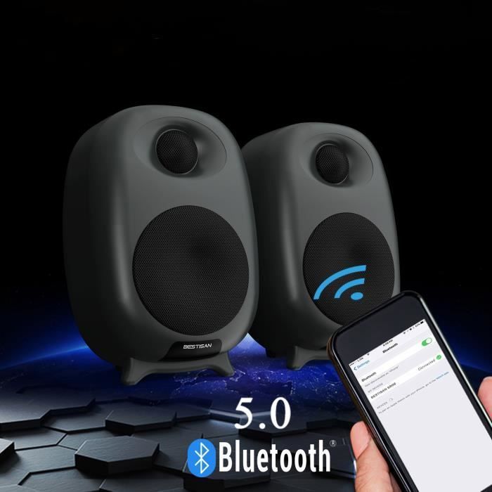 Enceinte PC 2x50W HiFi Haut-parleurs Actifs Bluetooth 5.0 Basse Paire d'enceintes pour TV/PC/Téléphone/Pad avec Télécommande Noir