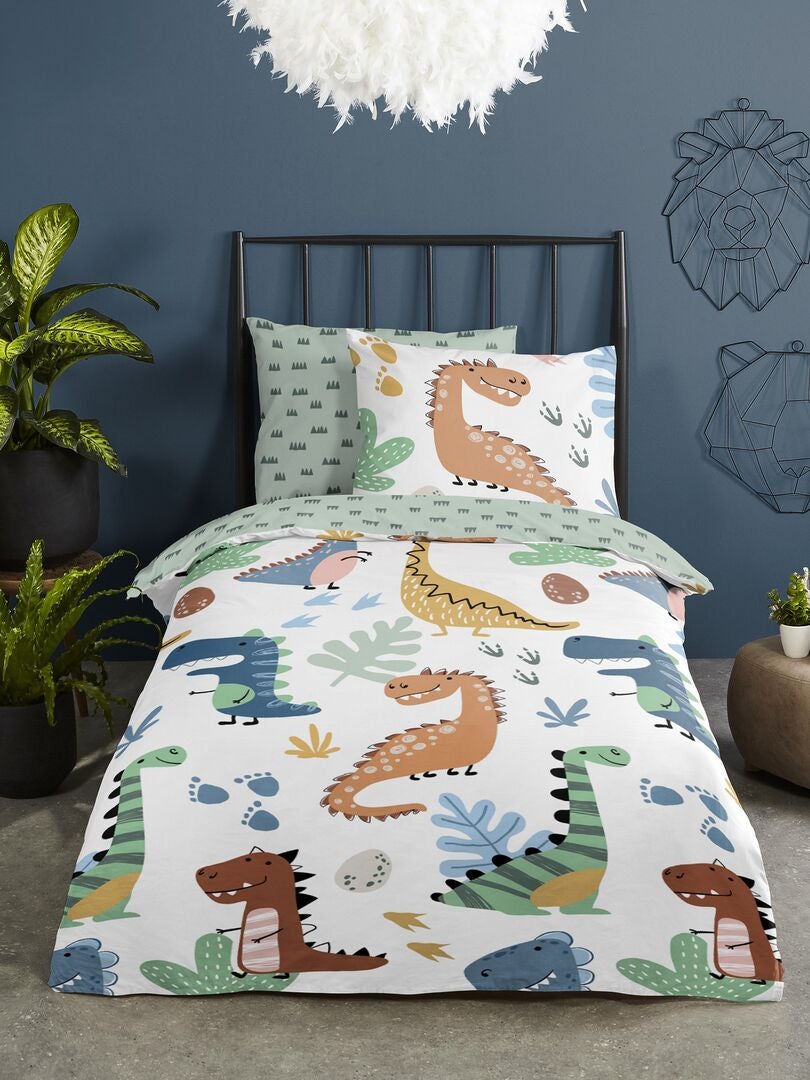 Jogo de cama com estampa de dinossauro! - Tamanho solteiro - Bege