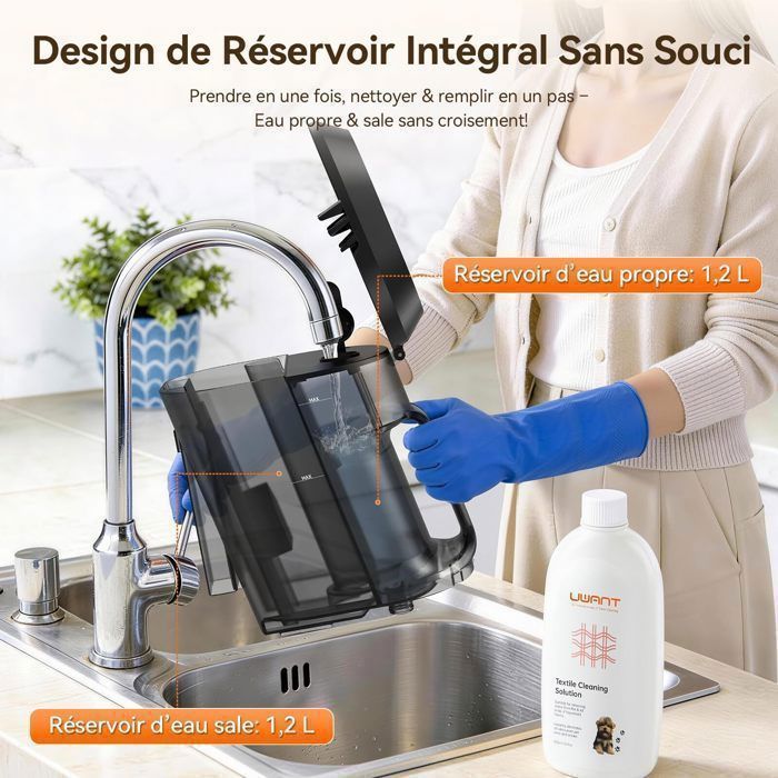 Uwant Y100 Smacchiatore Multisuperficie - 18 kPa - Per divani, tappeti, materassi - 600 W - Autopulente - Doppio serbatoio da 1,2 litri