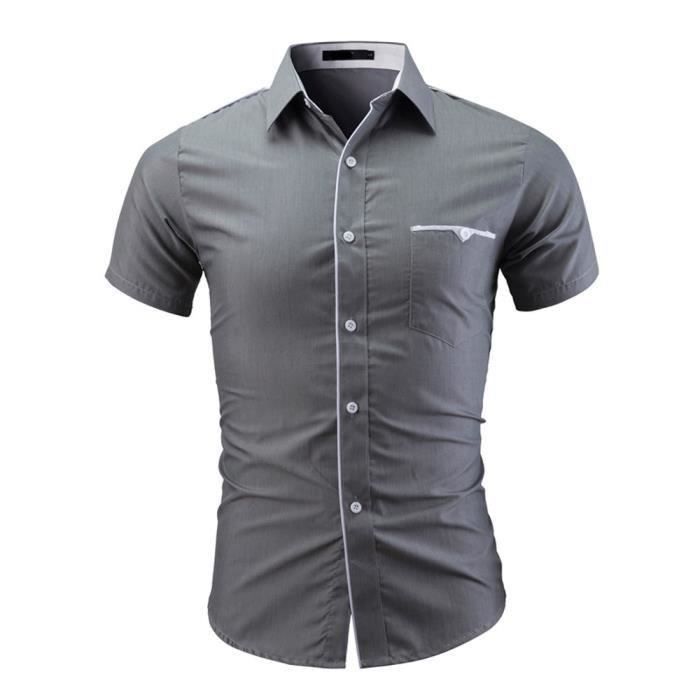 Camisa de hombre - FUNMOON - Manga corta - Azul - Corte regular - Cuello de camisa